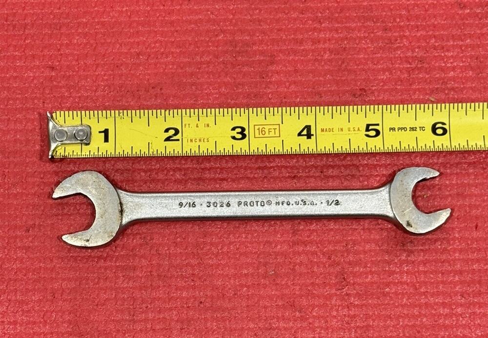 Vintage PROTO Tools 3026, SAE 1/2" X 9/16" Double Open-End Wrench Made in USA